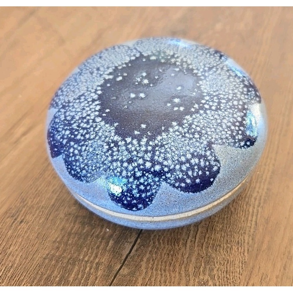 VTG Flower Ceramic Lidded Trinket Dish/Jewelry Dish Studio Pottery Blue 3.5" W